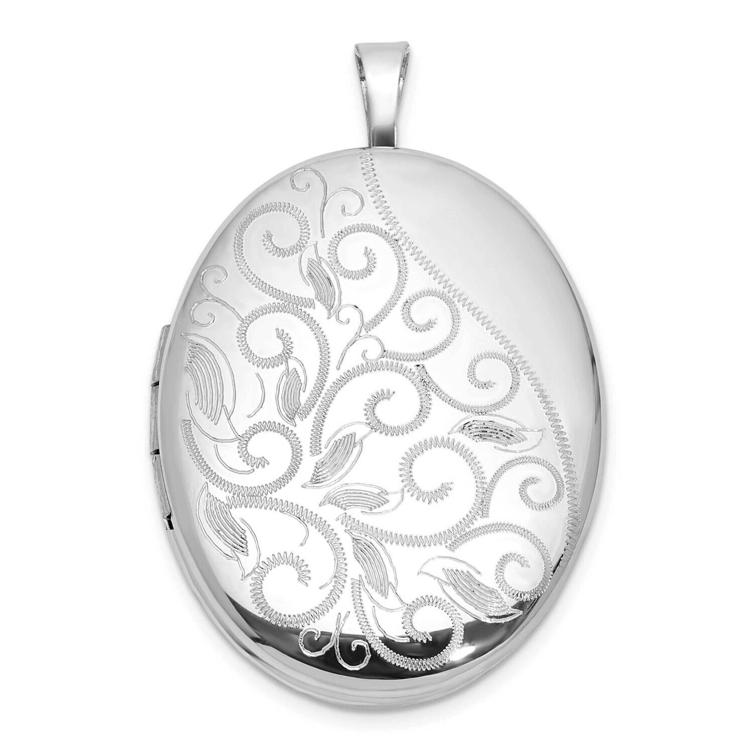Polished Filigree 26mm Oval Locket Sterling Silver Rhodium-Plated QLS1165, MPN: QLS1165,