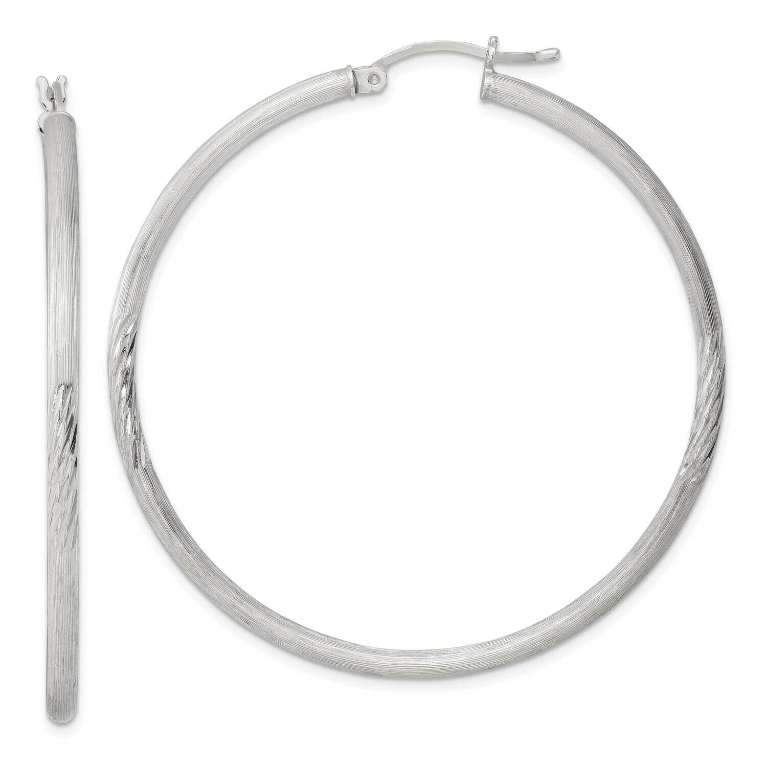2.5mm Polished Satin Diamond-Cut Hoop Earrings Sterling Silver QE4432SP, MPN: QE4432SP,