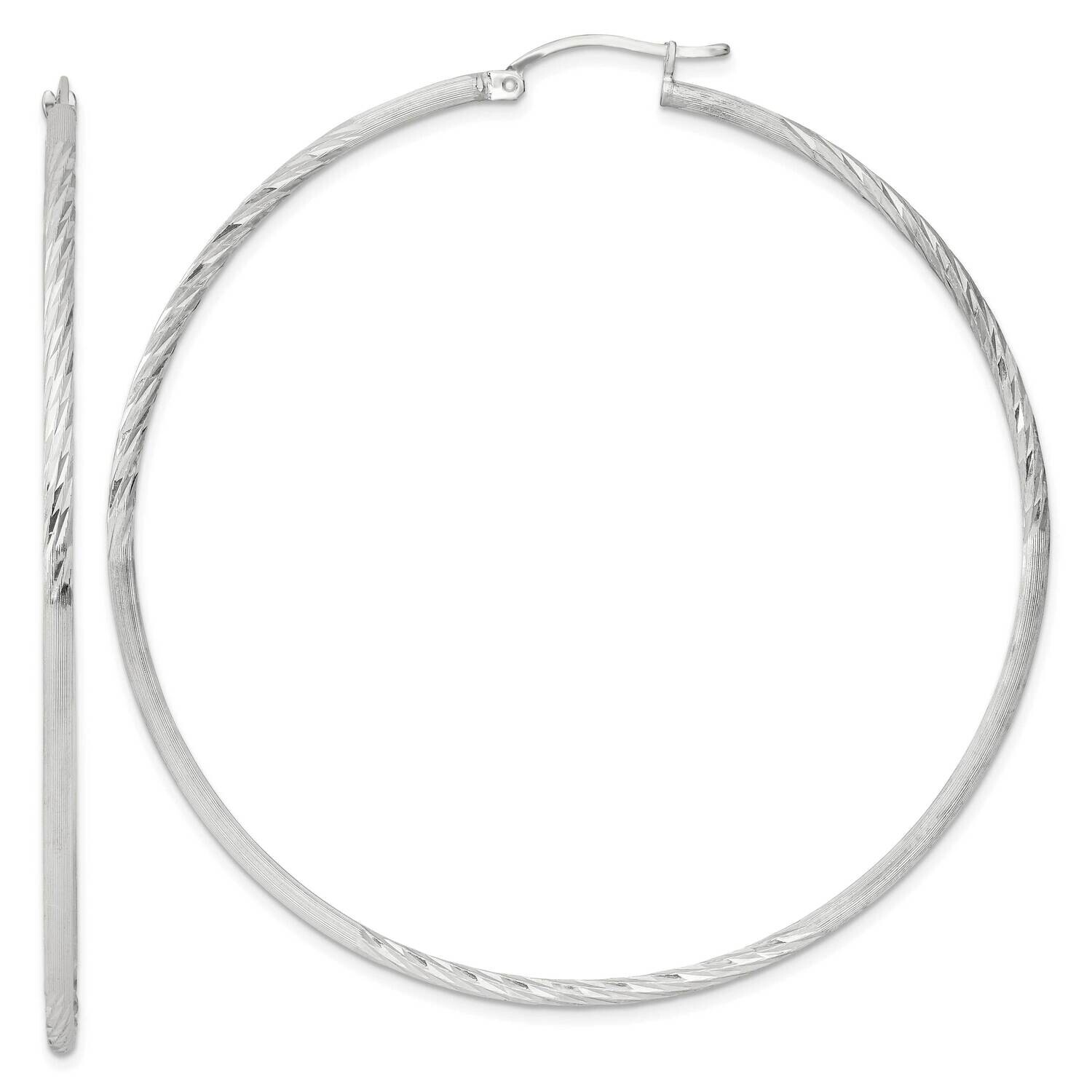 2mm Polished Satin Diamond-Cut Hoop Earrings Sterling Silver QE4426SP, MPN: QE4426SP,