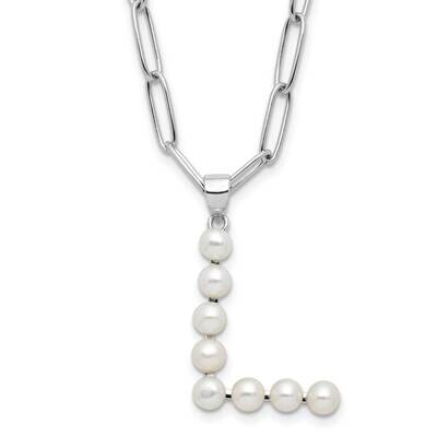 Rh-Plated 3-5.5mm Fwc Pearl Letter L 18 Inch Necklace Sterling Silver QH5808L-18, MPN: QH5808L-18,