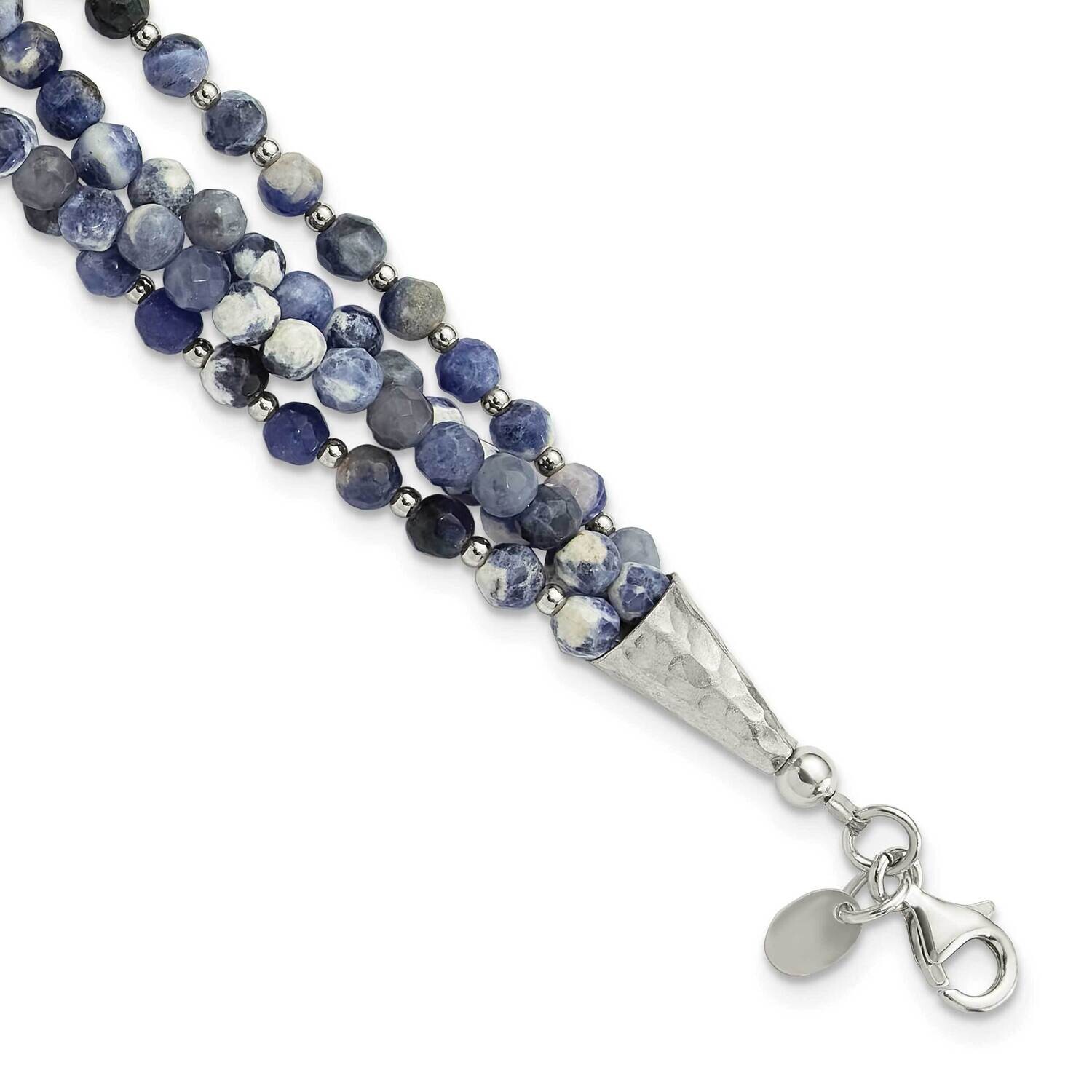 Blue White Sodalite Beaded 4-Str1 Inch Extension Bracelet Sterling Silver QH5713-8, MPN: QH5713-8,