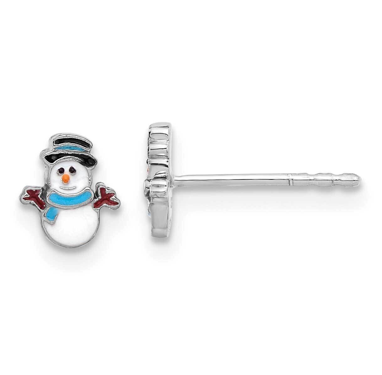 Enamel Snowman Children&#39;s Post Earrings Sterling Silver Rhodium-Plated QE17735, MPN: QE17735,