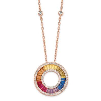 Prizma Sterling Silver Rose-Tone Flash Rose Gold-Plated 16 Inch Colorful Baguettes CZ Circle Neckla…
