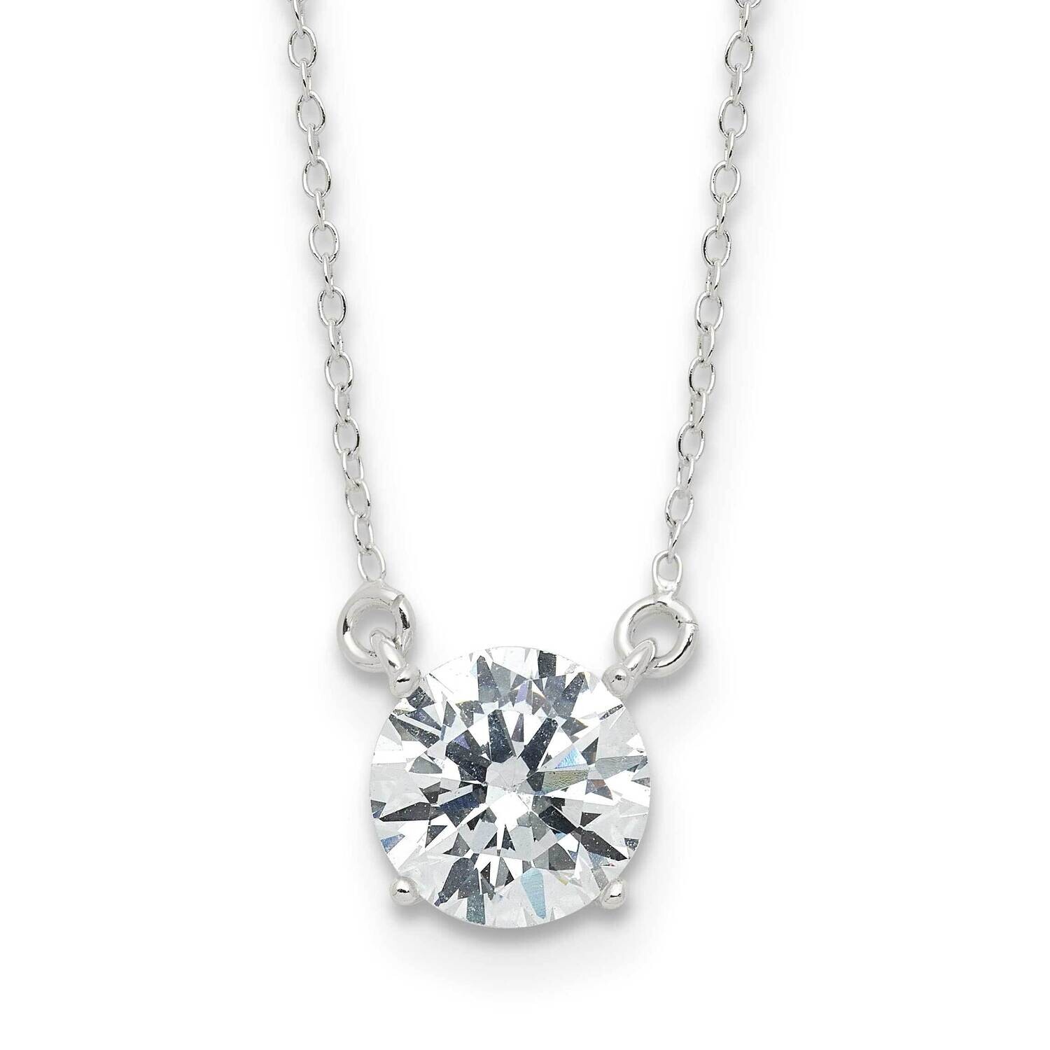 Polished Round 8mm CZ Necklace Sterling Silver Rhodium-Plated QG6645-18, MPN: QG6645-18,