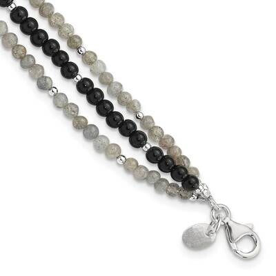 Agate,Labradorite,Quartz 3-Str1 Inch Extension Bracelet Sterling Silver QH5695-7.5, MPN: QH5695-7.5,