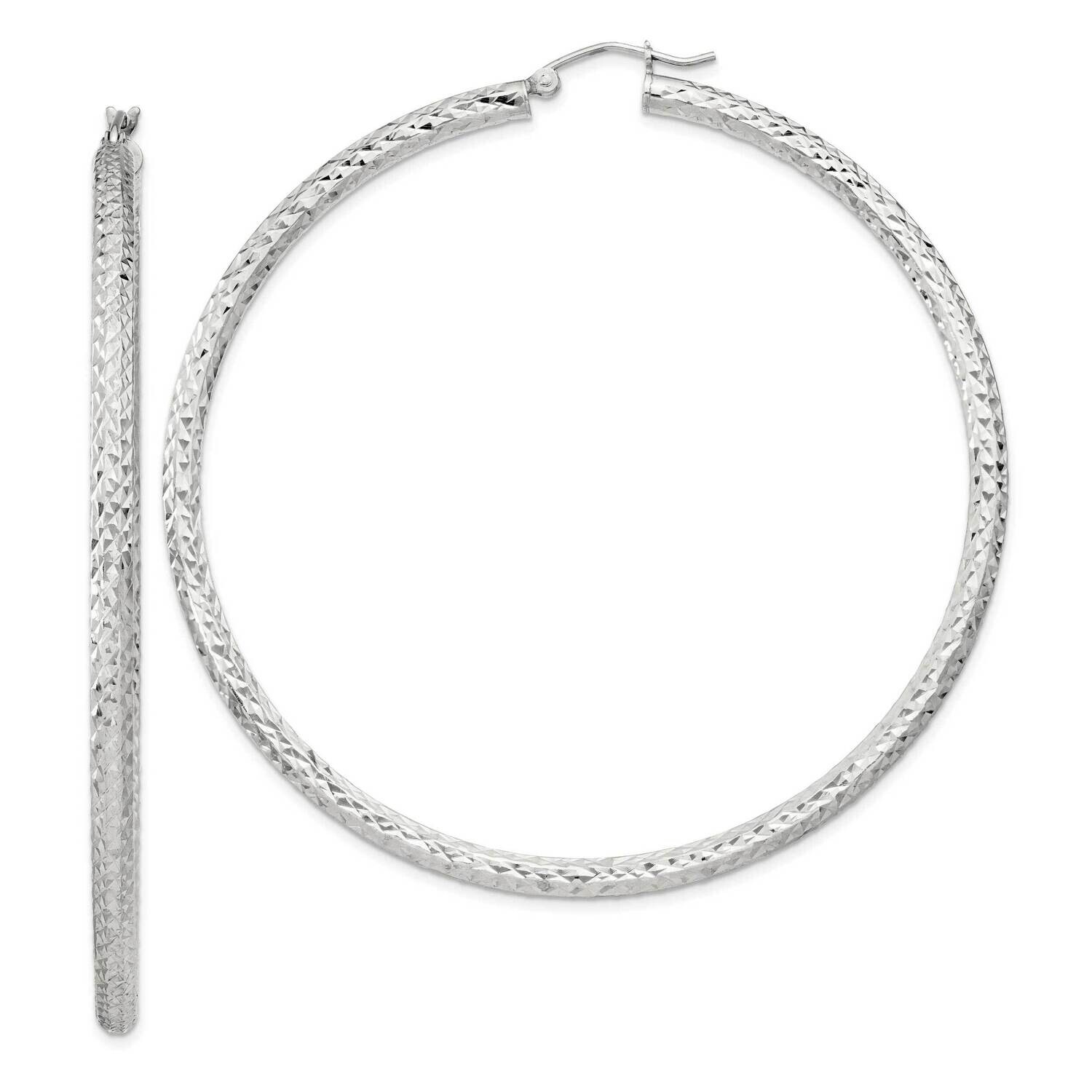 Diamond-Cut 3X65mm Hoop Earrings Sterling Silver QE8095SP