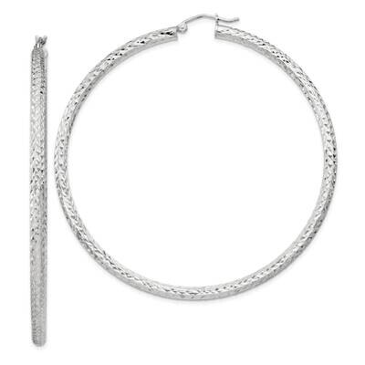 Diamond-Cut 3X65mm Hoop Earrings Sterling Silver QE8095SP, MPN: QE8095SP,