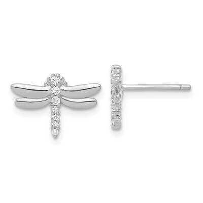 CZ Dragonfly Post Earrings Sterling Silver Rhodium-Plated QE17652, MPN: QE17652,