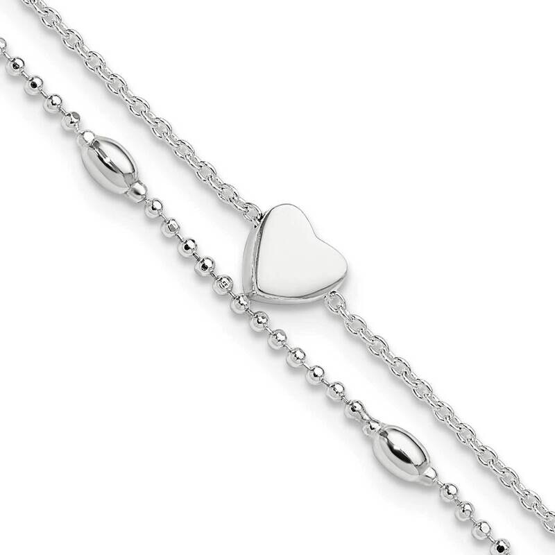 MultistrHeart Bead 9 Inch Plus 1 Inch Extension Anklet Sterling Silver Polished QG6297-9