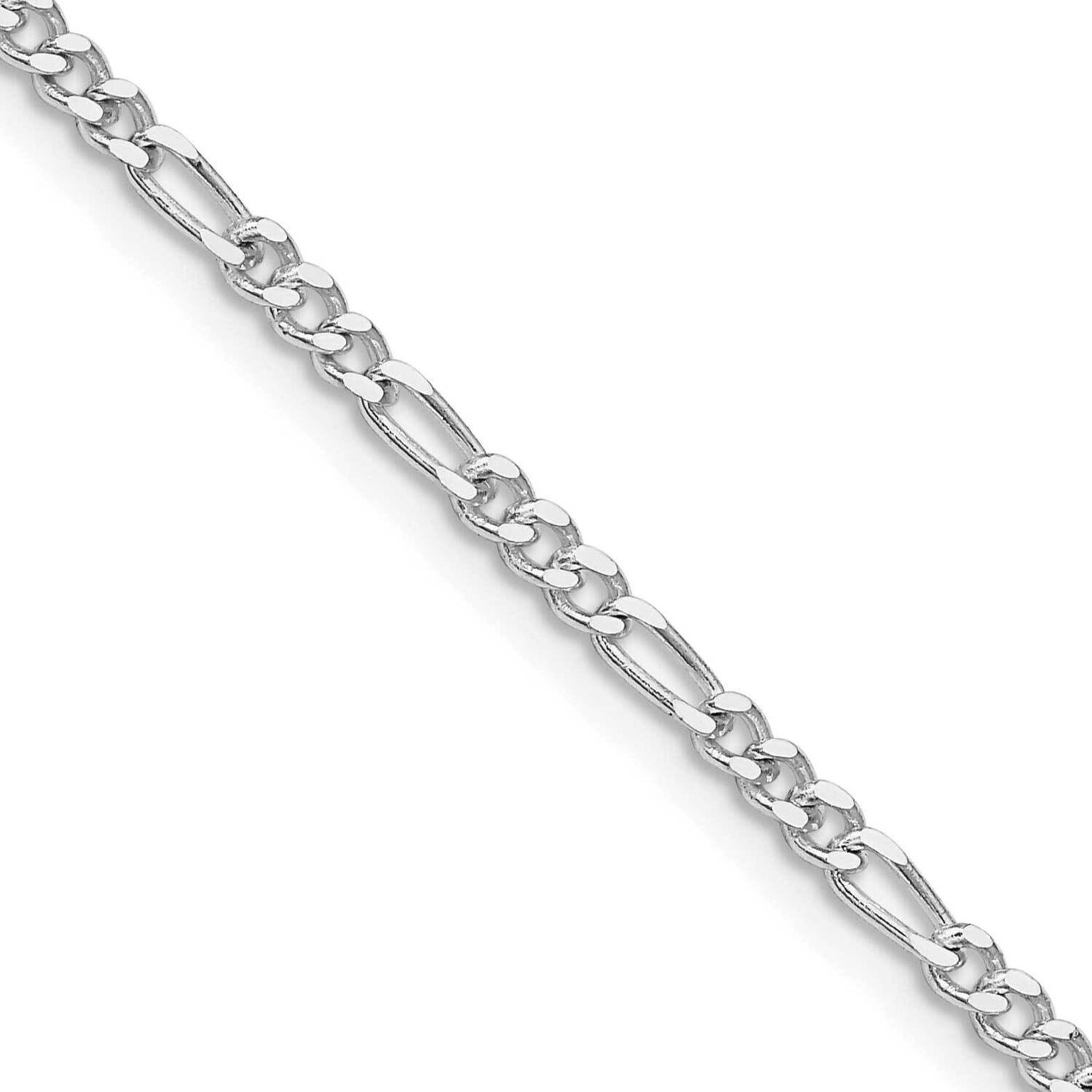 2.5mm Figaro Chain 24 Inch Sterling Silver Rhodium-Plated QFG070R-24, MPN: QFG070R-24,