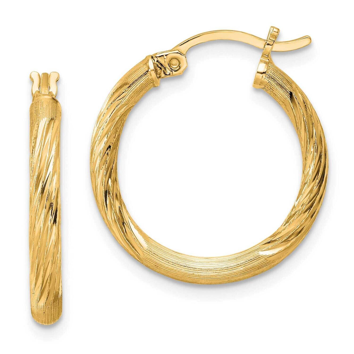 Flash Gold-Plated 2.5mm Polished Satin Diamond-Cut Hoop Earrings Sterling Silver QE3557GP, MPN: QE3…