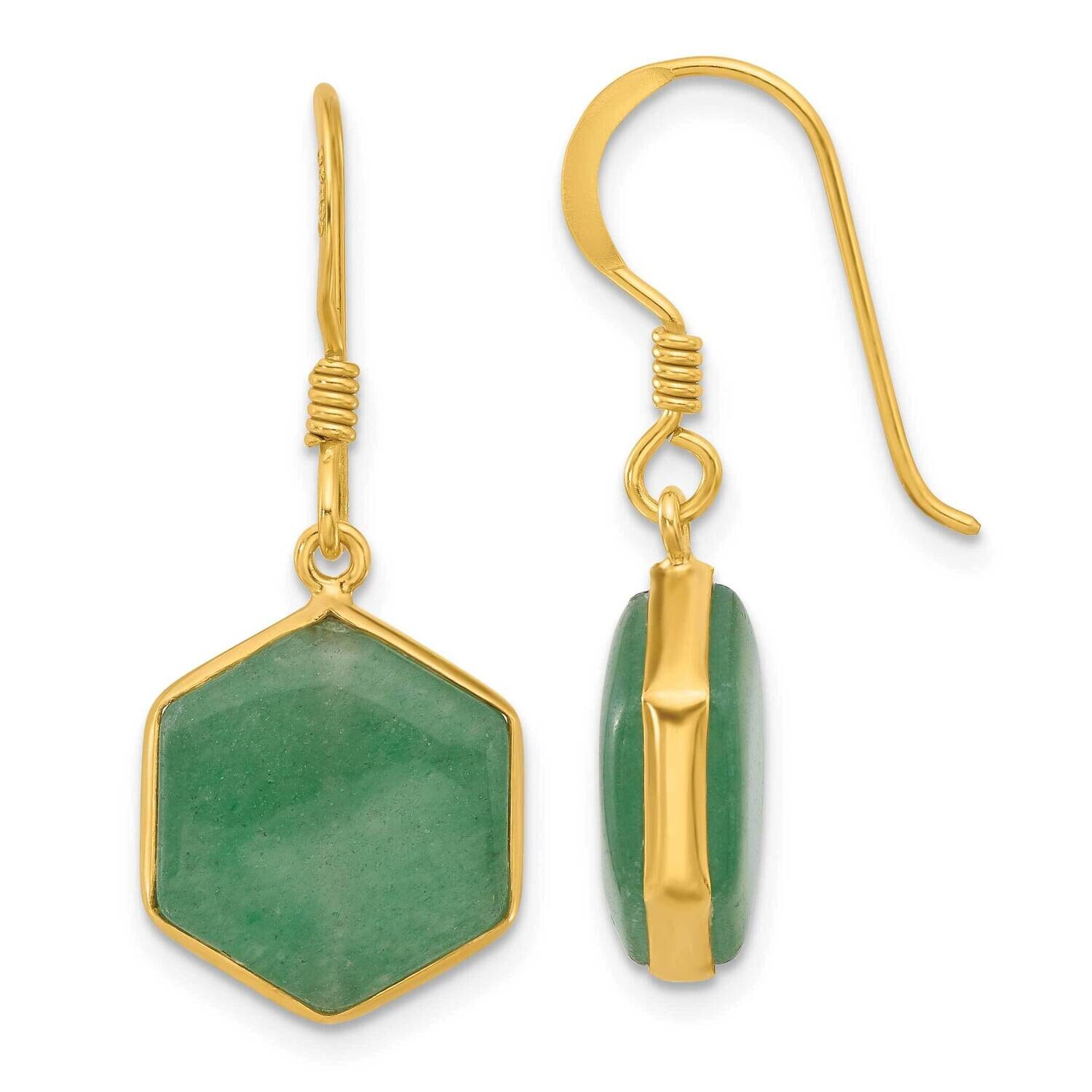 Gold-Plated Polished Hexagon Aventurine Dangle Earrings Sterling Silver QE17348