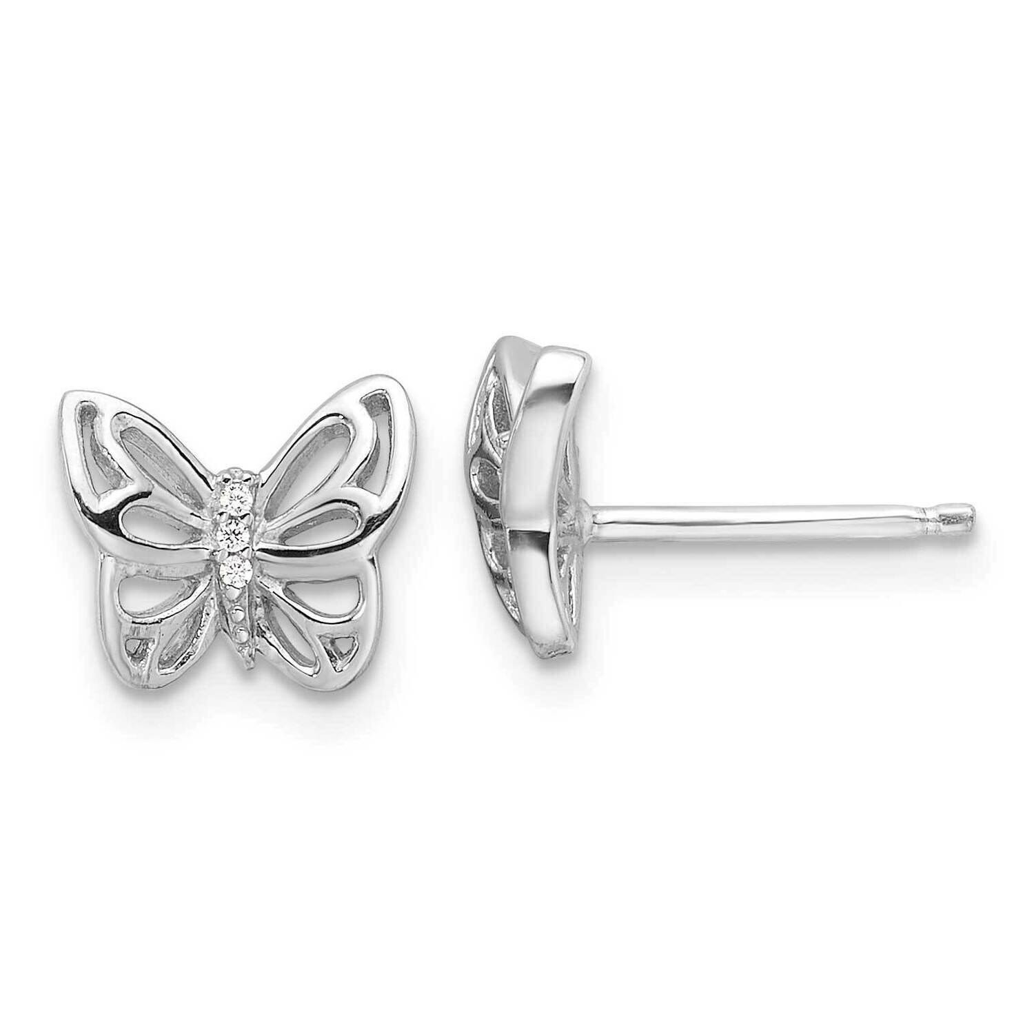 CZ Butterfly Post Earrings Sterling Silver Rhodium-Plated QE17661, MPN: QE17661,
