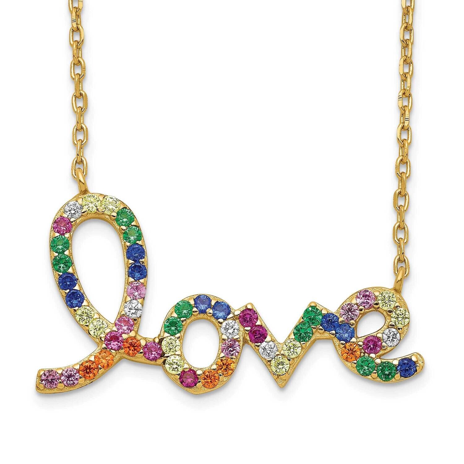 Prizma Flash Gold-Plated 16 Inch Colorful CZ Love Necklace 2 Inch Extender Sterling Silver Gold-Tone 14k QG5042GP-16