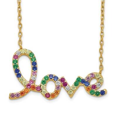 Prizma Flash Gold-Plated 16 Inch Colorful CZ Love Necklace 2 Inch Extender Sterling Silver Gold-Ton…