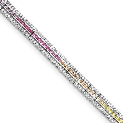 Prizma 7.25 Inch Channel-Set White Colorful White CZ Bracelet Sterling Silver Rhodium-Plated QG5667…