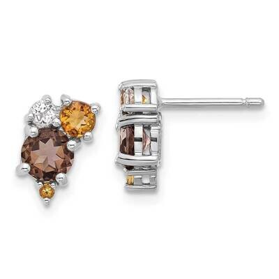 Smoky Quartz Citrine White Topaz Earrings Sterling Silver Rhodium-Plated QE17773SQ, MPN: QE17773SQ,