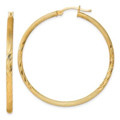 Flash Gold-Plated 2.5mm Polished Satin Diamond-Cut Hoop Earrings Sterling Silver QE4431GP, MPN: QE4…