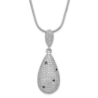 Black &amp; Clear CZ Brilliant Embers 2 Inch Extension Teardrop Necklace Sterling Silver QMP788-18, MPN…