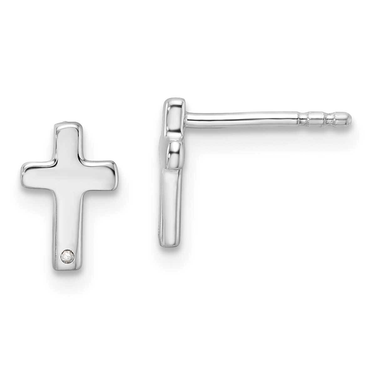 Rh Plated White Ice .01Ct. Diamond Cross Post Earrings Sterling Silver QW573, MPN: QW573,