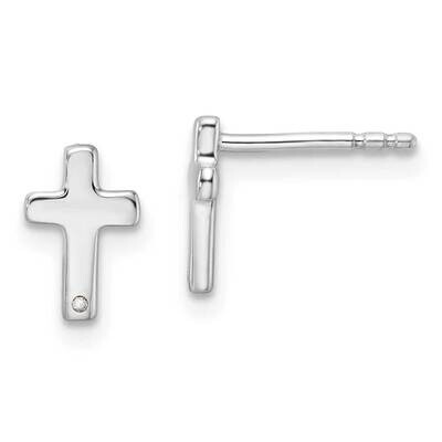 Rh Plated White Ice .01Ct. Diamond Cross Post Earrings Sterling Silver QW573, MPN: QW573,