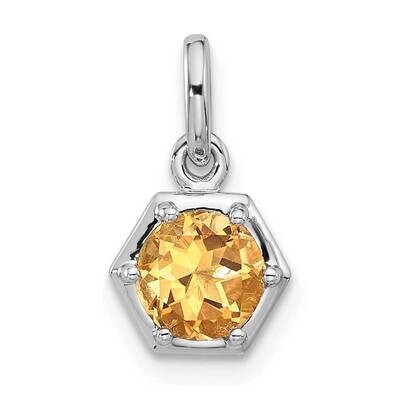 Polished Solitaire Citrine Charm Pendant Sterling Silver Rhodium-Plated QP5870CI, MPN: QP5870CI,
