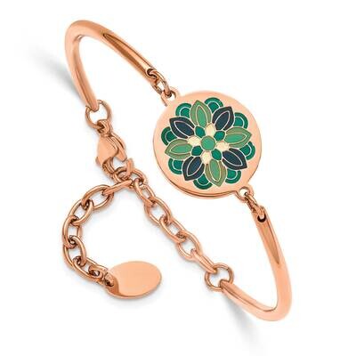 Chisel Polished Rose Ip-Plated Enamel Flower 5.5 Inch Bangle Bracelet 2 Inch Extension Stainless St…