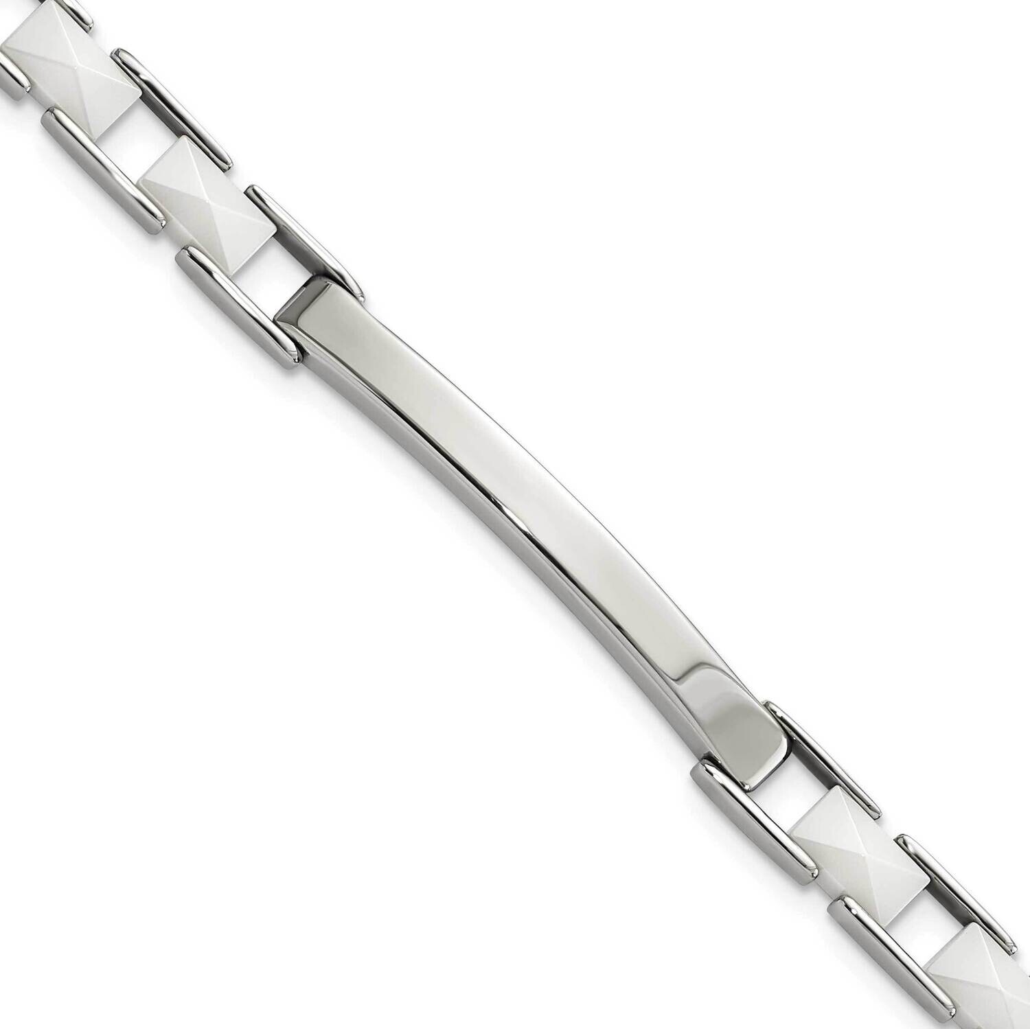 & White Ceramic Bar Bracelet 7.5 Inch Stainless Steel SRB945-7.5