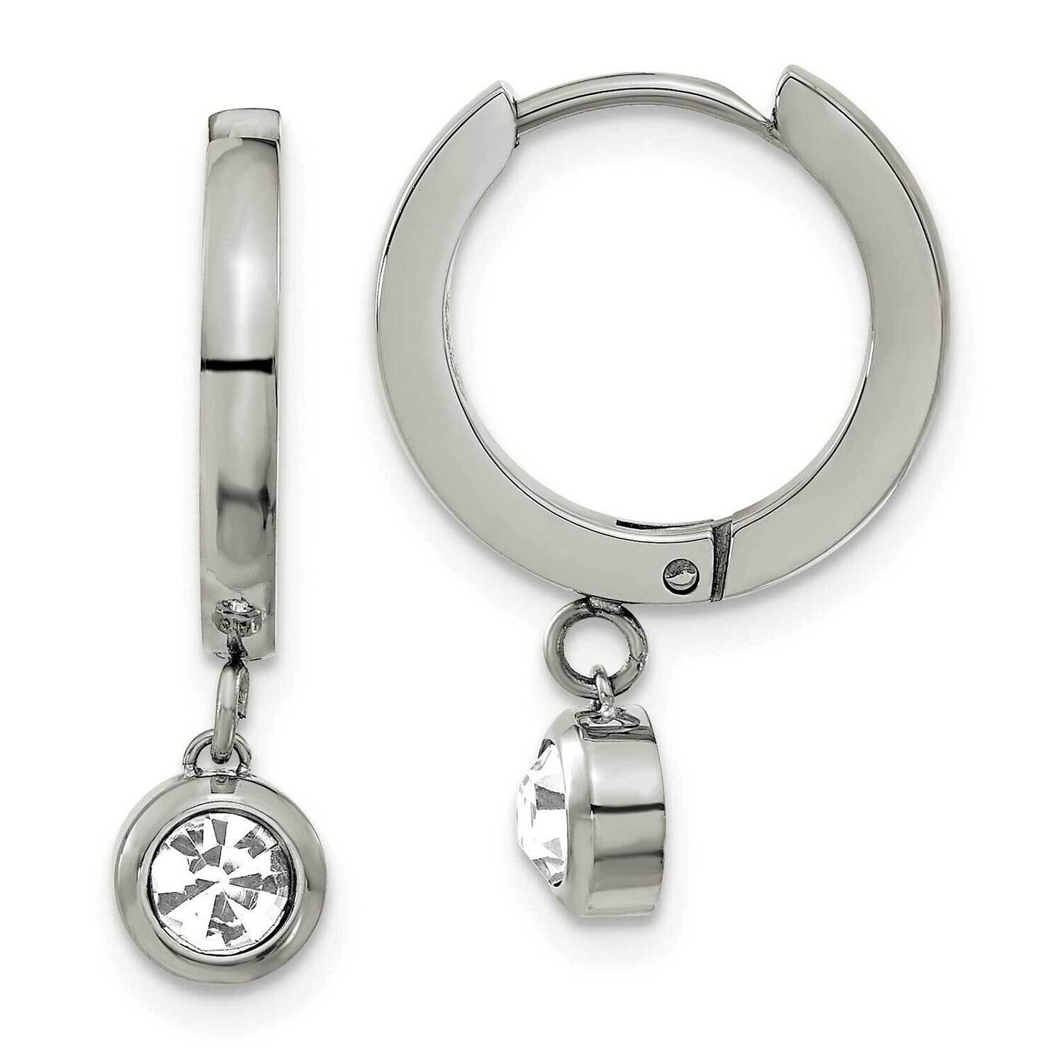 Chisel Polished CZ Dangle Hoop Earrings Stainless Steel SRE1624 by Chisel, MPN: SRE1624, 8839577500…