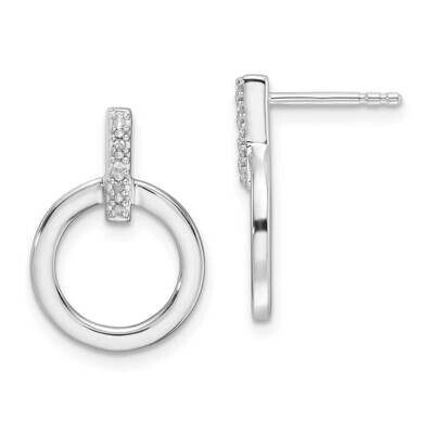 Rh Plated White Ice .05Ct. Diamond Circle Post Earrings Sterling Silver QW559, MPN: QW559,
