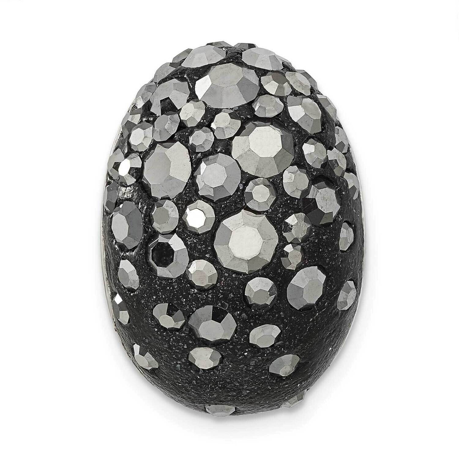 Rhodium Black Clay &amp; Preciosa Crystal Chain Slide Pendant Sterling Silver QP4027, MPN: QP4027,