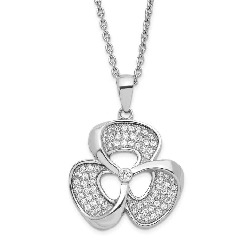 Brilliant Embers CZ Clover 2Inch Extension Necklace Sterling Silver Polished QMP155-18