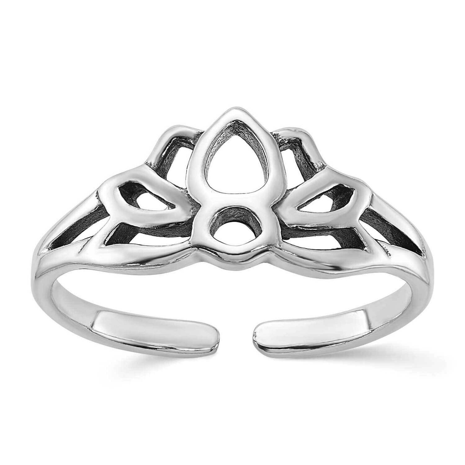 Antiqued Lotus Flower Toe Ring Sterling Silver QR7458, MPN: QR7458,