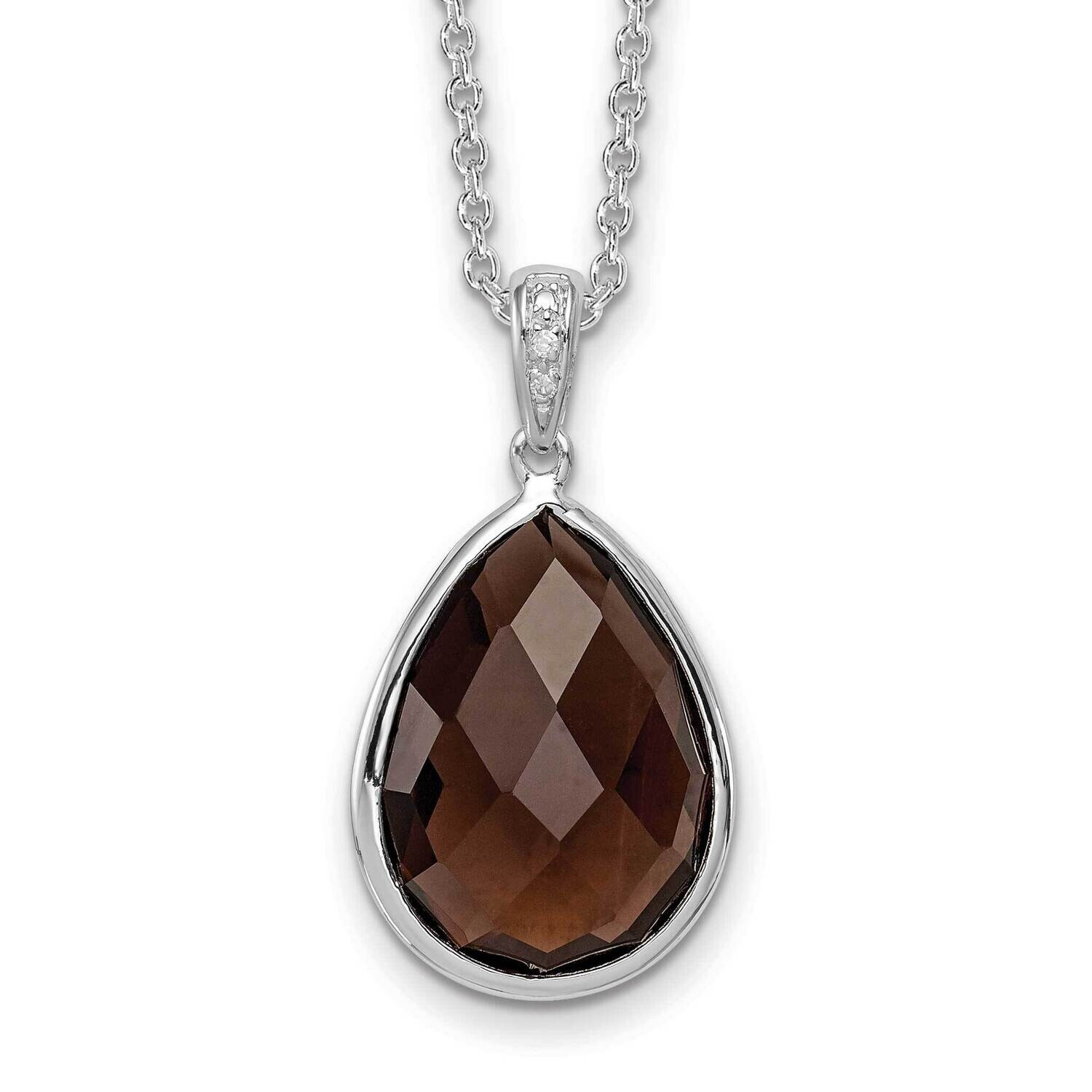 Rhodium Plated Diamond Smoky Quartz Teardrop Necklace Sterling Silver QP3168SQ/QCL035-18RH, MPN: QP…
