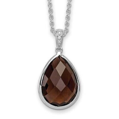 Rhodium Plated Diamond Smoky Quartz Teardrop Necklace Sterling Silver QP3168SQ/QCL035-18RH, MPN: QP…