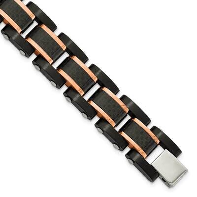 Chisel Brushed Polished Black Rose Ip-Plated Black Carbon Fiber Inlay 8.5 Inch Link Bracelet Stainl…