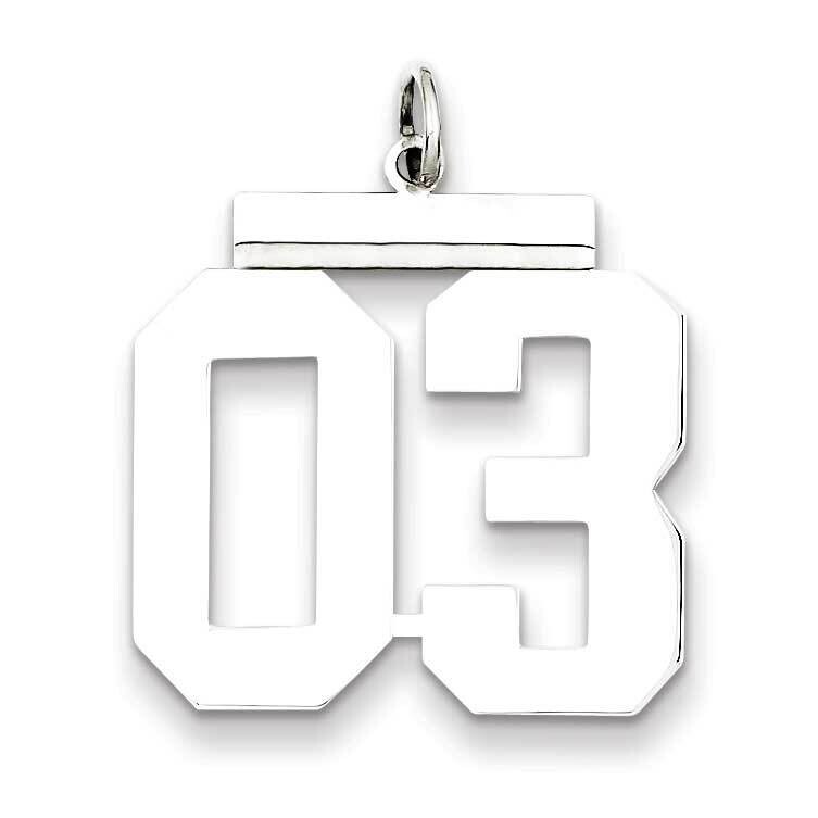 Large Polished Number 3 Top Sterling Silver QPL03T, MPN: QPL03T,