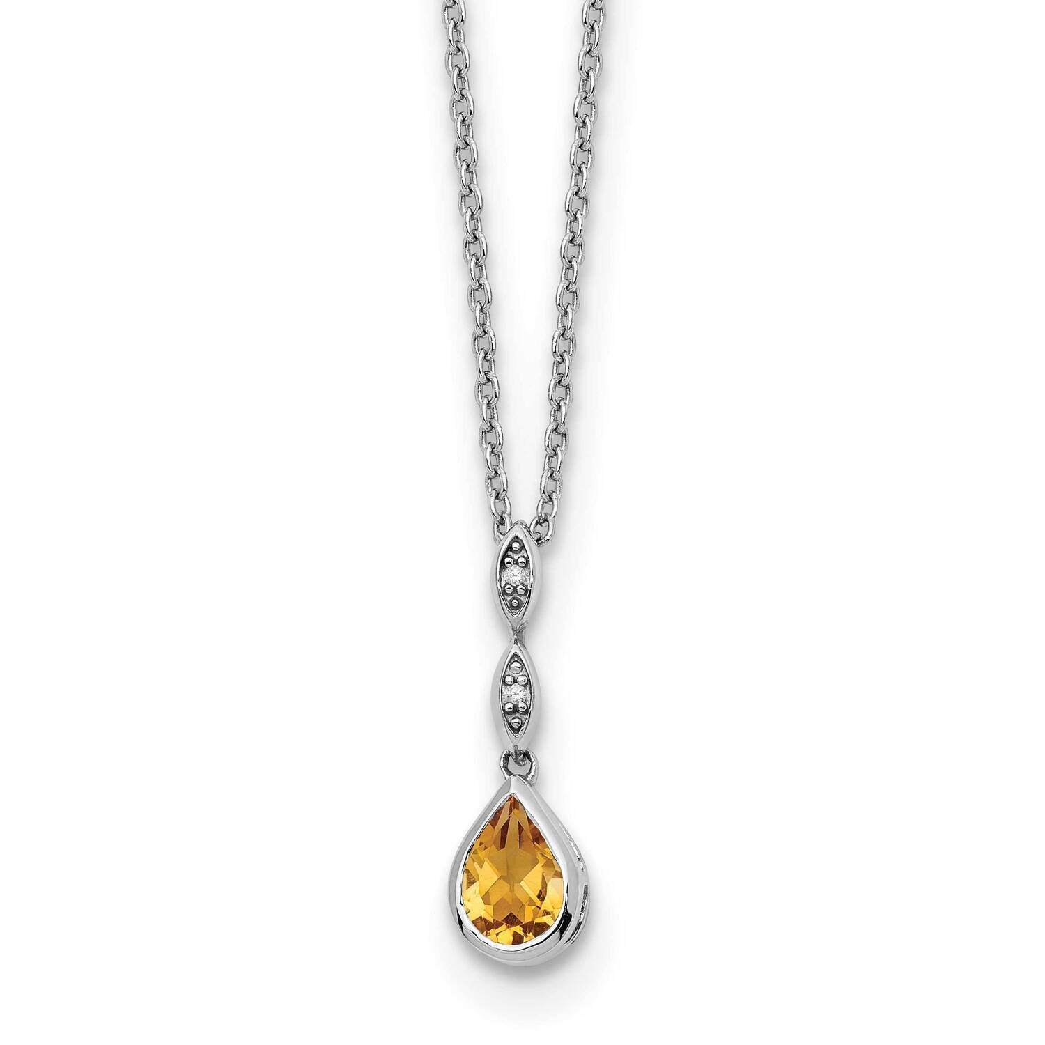 Rh Plated White Ice .01 Ct. Diamond Citrine 2 Inch Extender Necklace Sterling Silver QW369CI-18, MP…