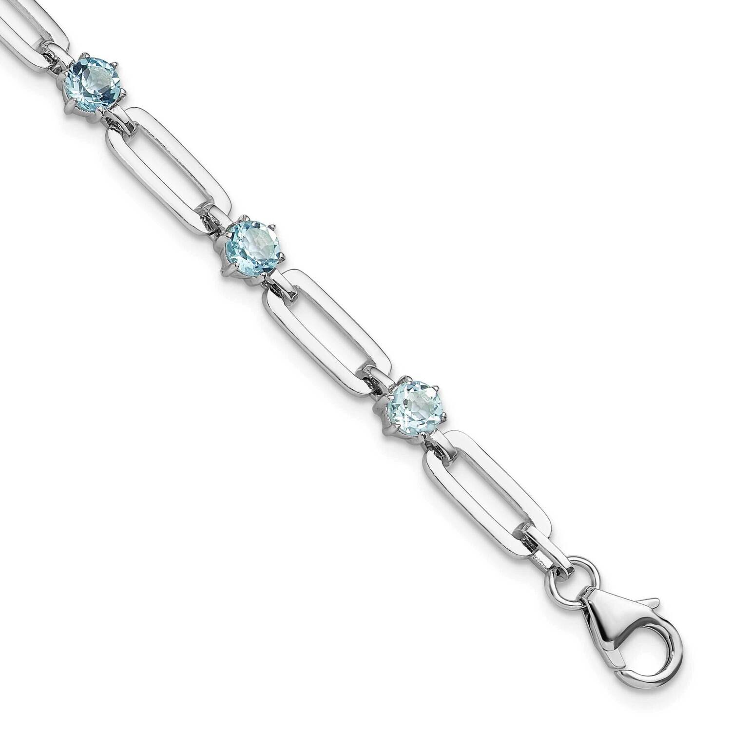 Rhod-Plated 5mm 3.78Bt Blue Topaz Paperclip Chain Bracelet 7.5 Inch Sterling Silver QX996BT, MPN: Q…