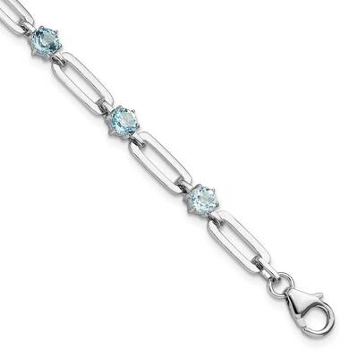 Rhod-Plated 5mm 3.78Bt Blue Topaz Paperclip Chain Bracelet 7.5 Inch Sterling Silver QX996BT, MPN: Q…