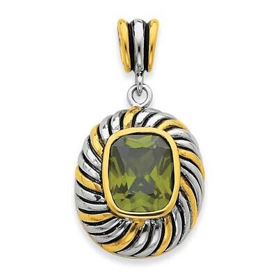 Gold-Plate Antiqued Olive Green CZ Pendant Sterling Silver QP1760, MPN: QP1760,