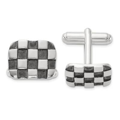 Oxidized Brushed Polished Checkerboard Cuff Links Sterling Silver QQ652 by Men&#39;s Jewelry and Access…