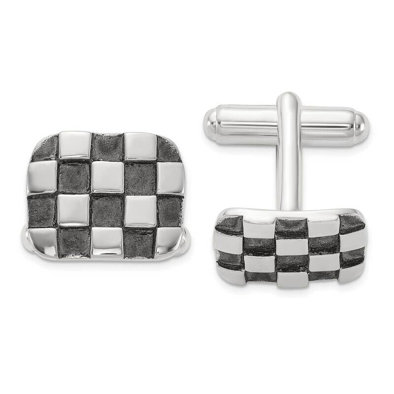 Oxidized Brushed Polished Checkerboard Cuff Links Sterling Silver QQ652