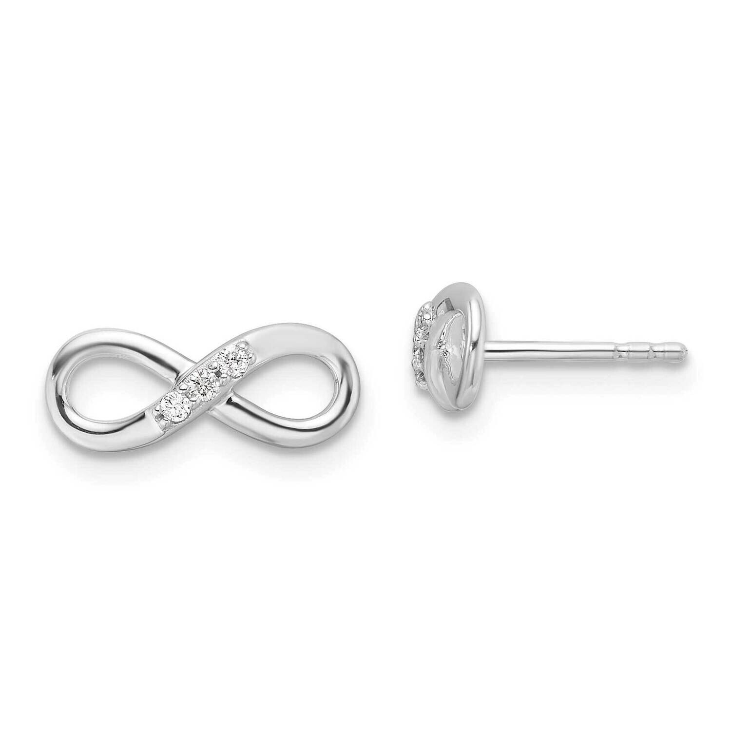 Rh Plated White Ice .06Ct. Diamond Infinity Post Earrings Sterling Silver QW565, MPN: QW565,