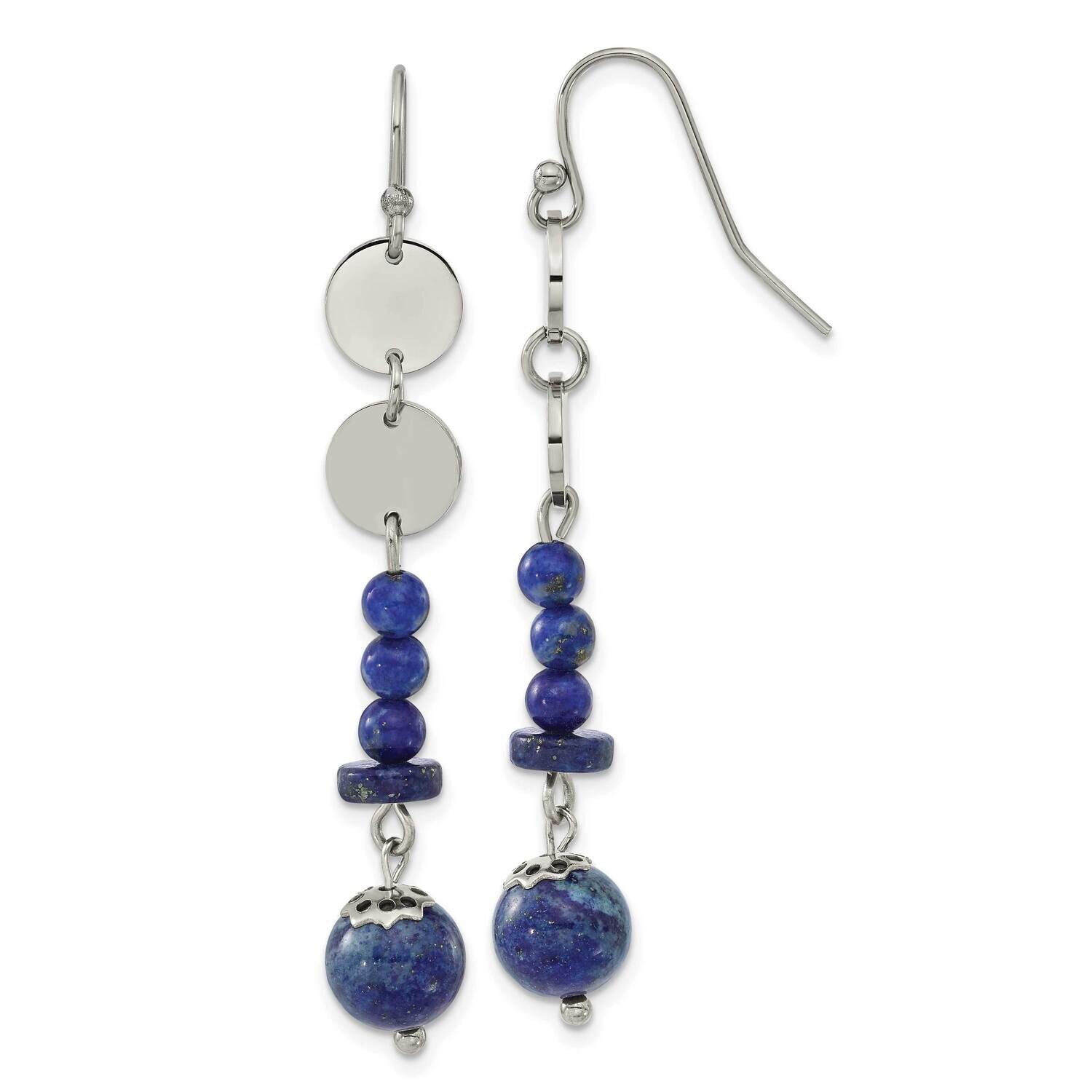 Chisel Polished Lapis Beads Dangle Shepherd Hook Earrings Stainless Steel SRE1602 by Chisel, MPN: S…