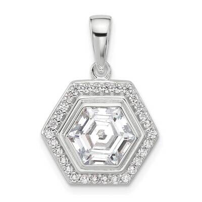 E-Coated CZ Hexagon Pendant Sterling Silver QP5743, MPN: QP5743,