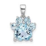 Polished Sky Blue Topaz Paw Pendant Sterling Silver Rhodium-Plated QP5872BT, MPN: QP5872BT,