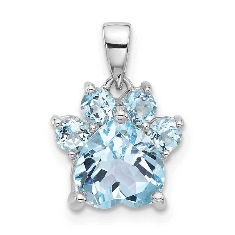 Polished Sky Blue Topaz Paw Pendant Sterling Silver Rhodium-Plated QP5872BT, MPN: QP5872BT,