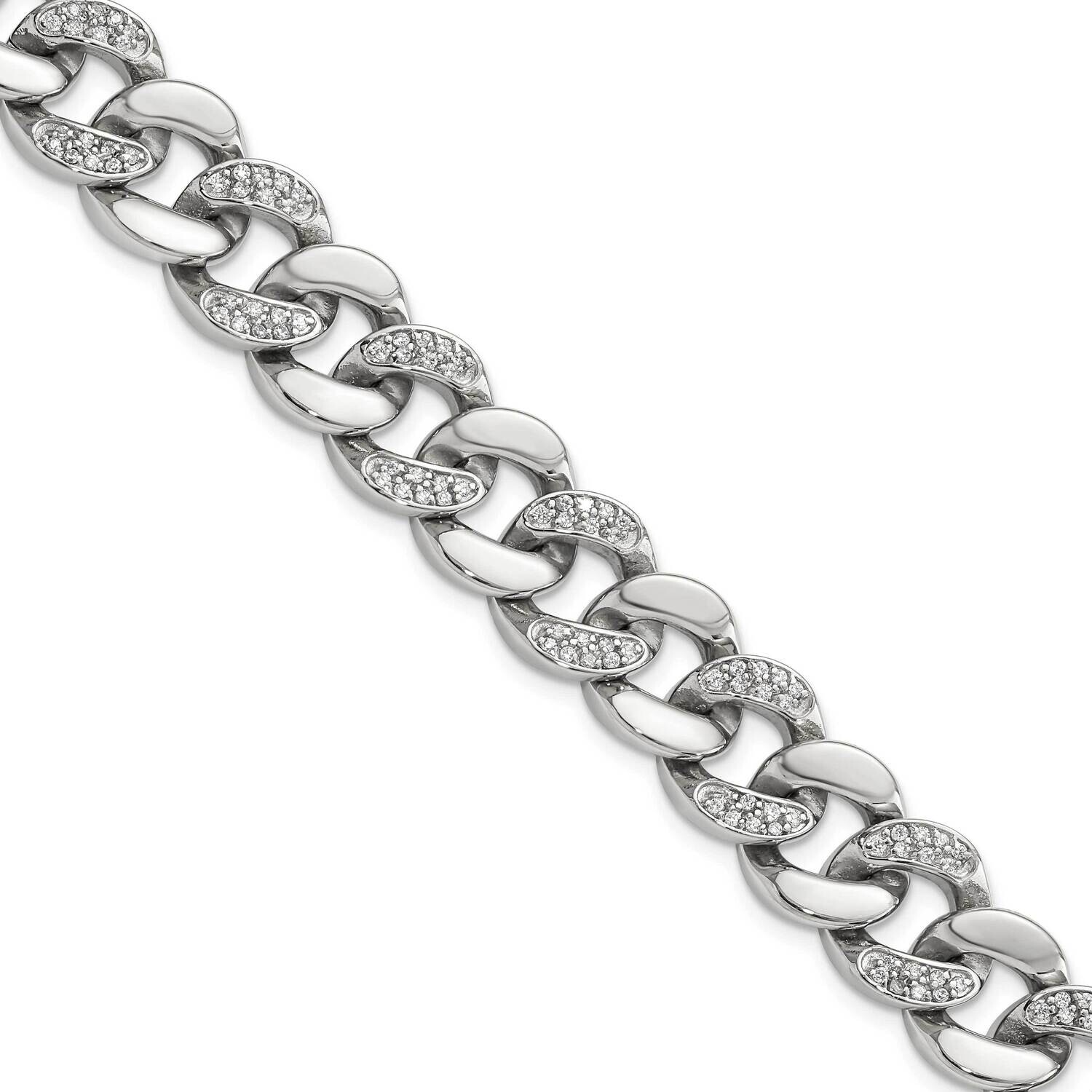 Chisel Polished CZ 8 inch Curb Link Bracelet Stainless Steel SRB3072-8