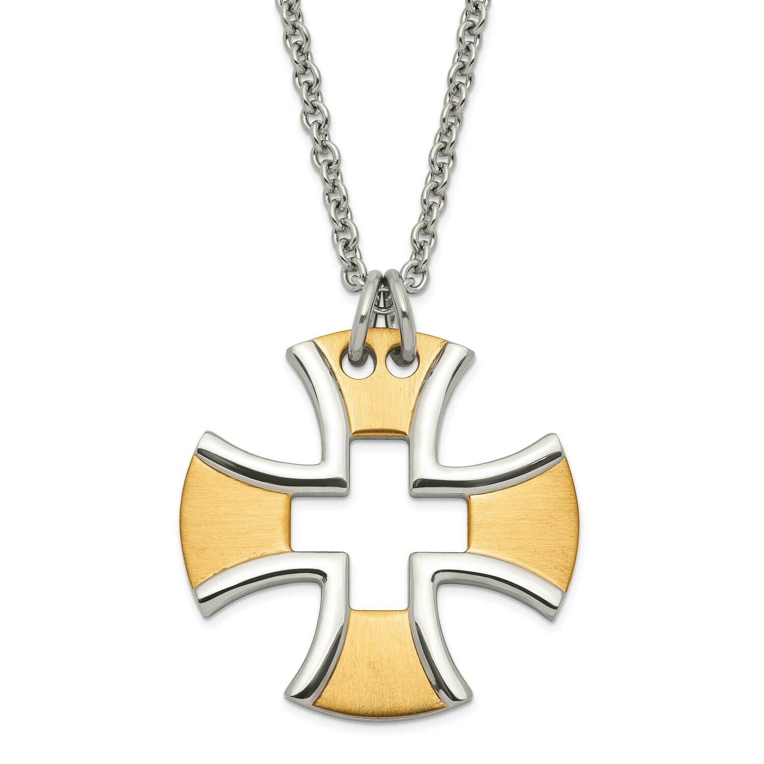 &amp; Yellow Ip-Plated Polished &amp; Satin Cross Necklace Stainless Steel SRN124-18 by Chisel, MPN: SRN124…